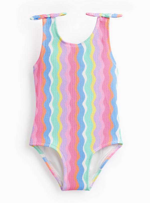 Rainbow Wave Print Crinkle Texture Swimsuit 3-4 years